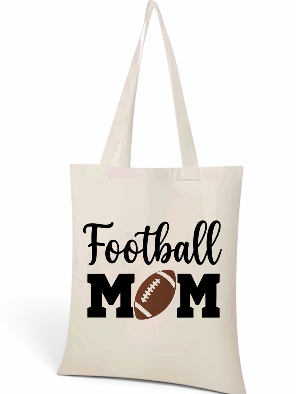 Football Mom Canvas Tote Bag in Cream